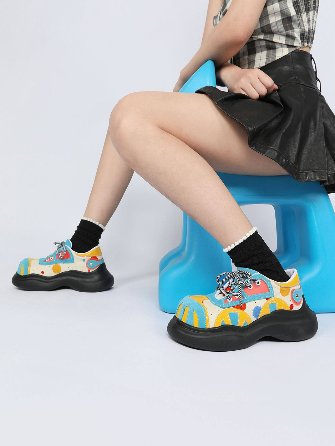 Primary-Color Graphic Platform Derby Shoes