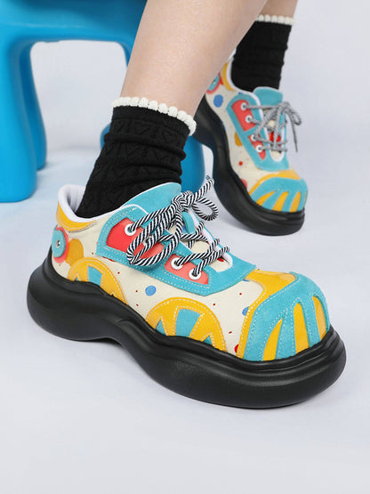 Primary-Color Graphic Platform Derby Shoes