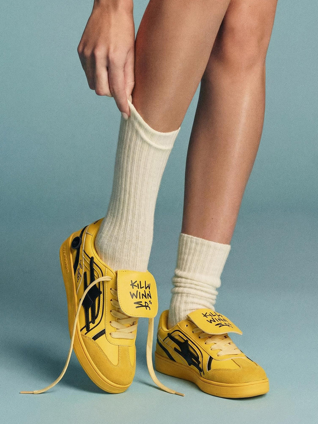 Yellow Graphic Retro Trainer Sneakers