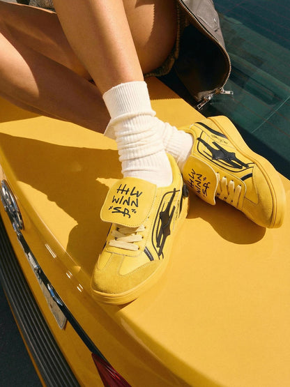 Yellow Graphic Retro Trainer Sneakers