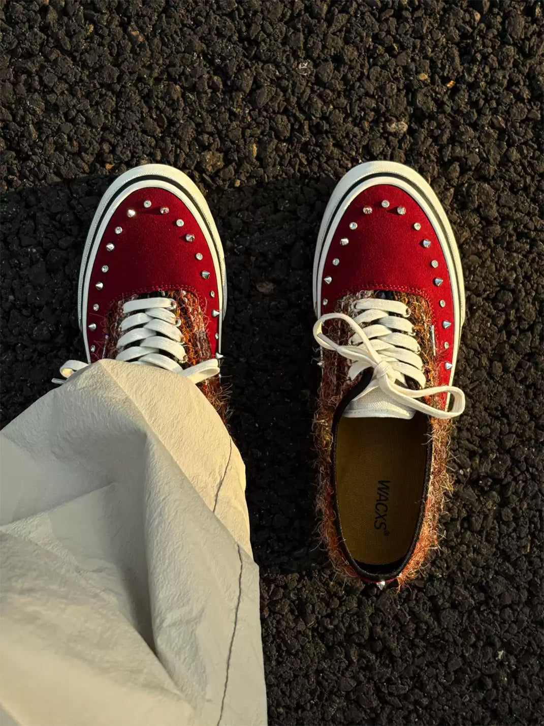 Reddish-Brown Studded Suede Low-Top Sneakers