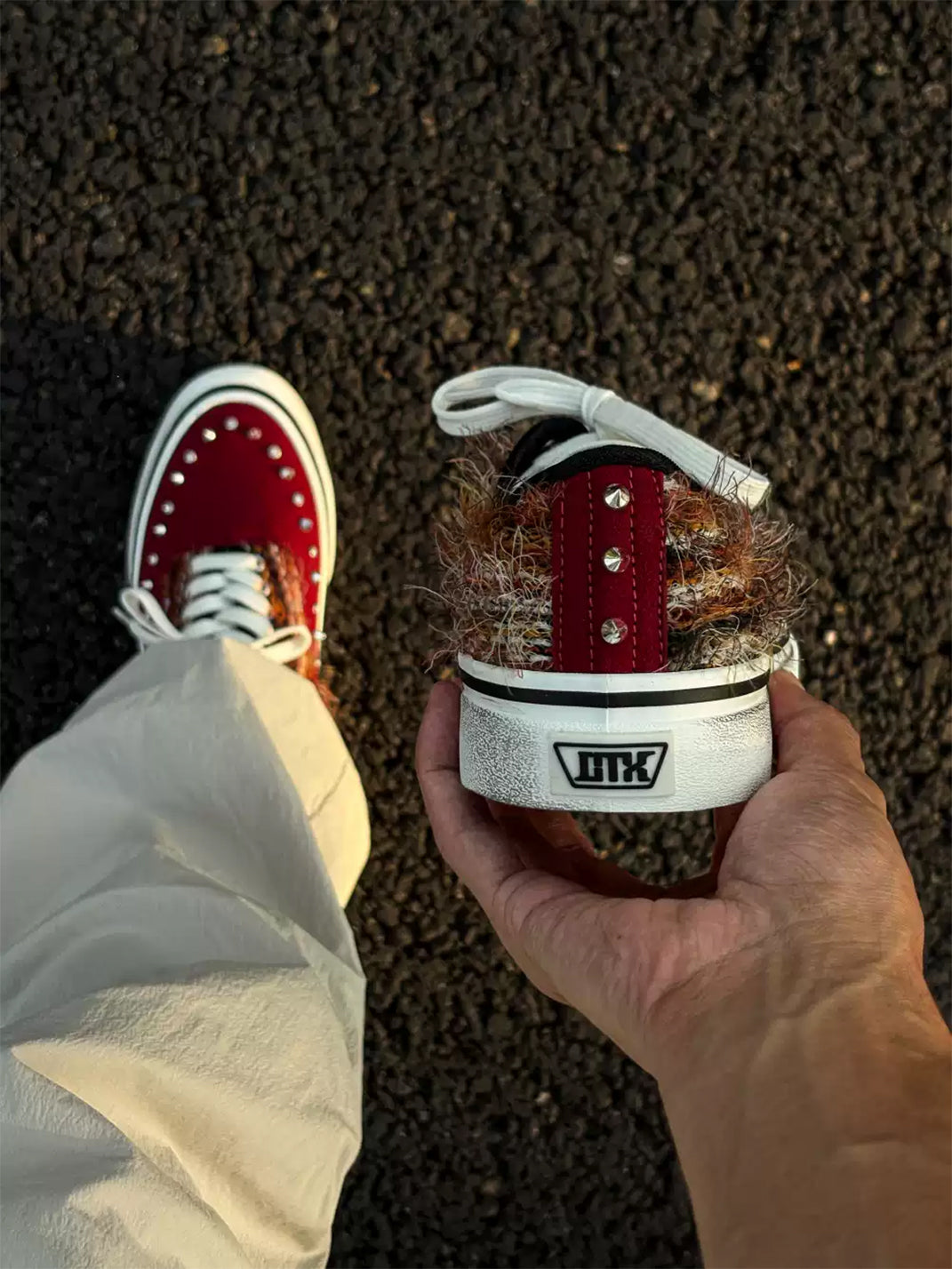 Reddish-Brown Studded Suede Low-Top Sneakers