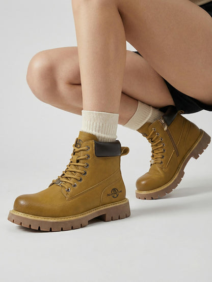 Zip-Front Lug-Sole Ankle Boots