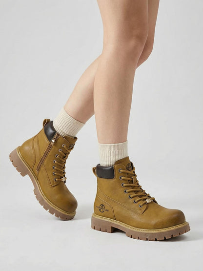 Zip-Front Lug-Sole Ankle Boots