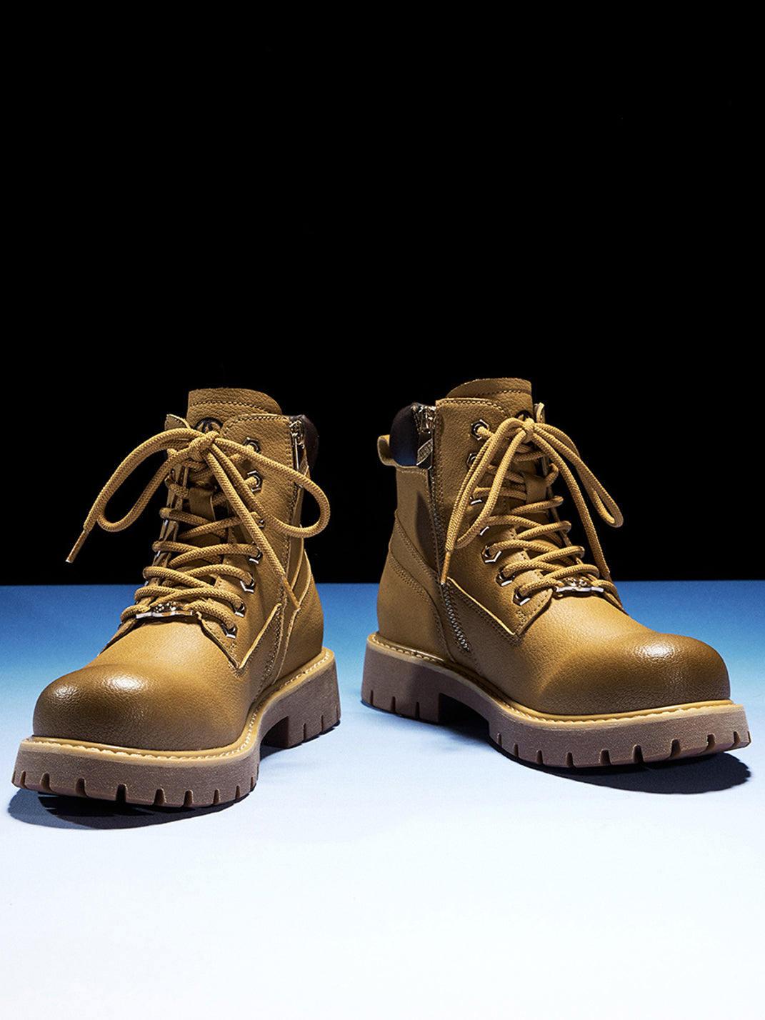 Zip-Front Lug-Sole Ankle Boots