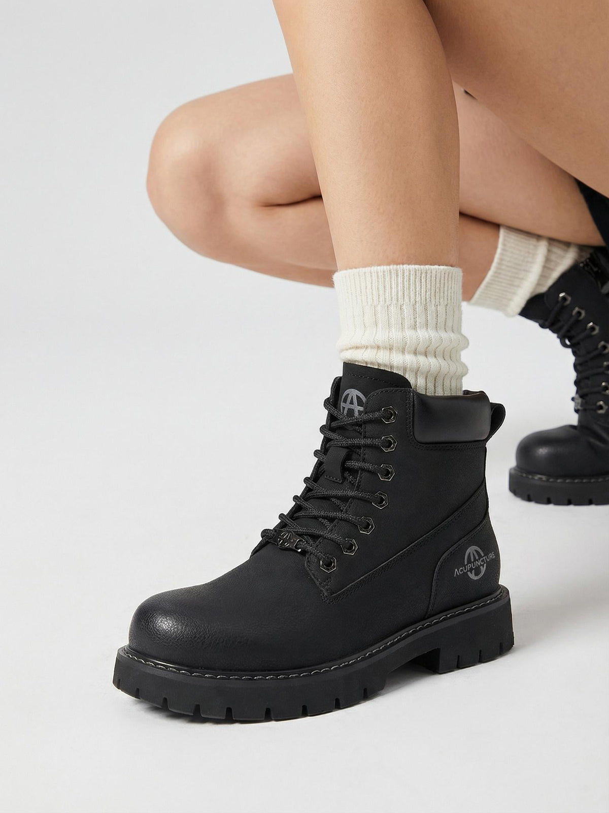 Zip-Front Lug-Sole Ankle Boots