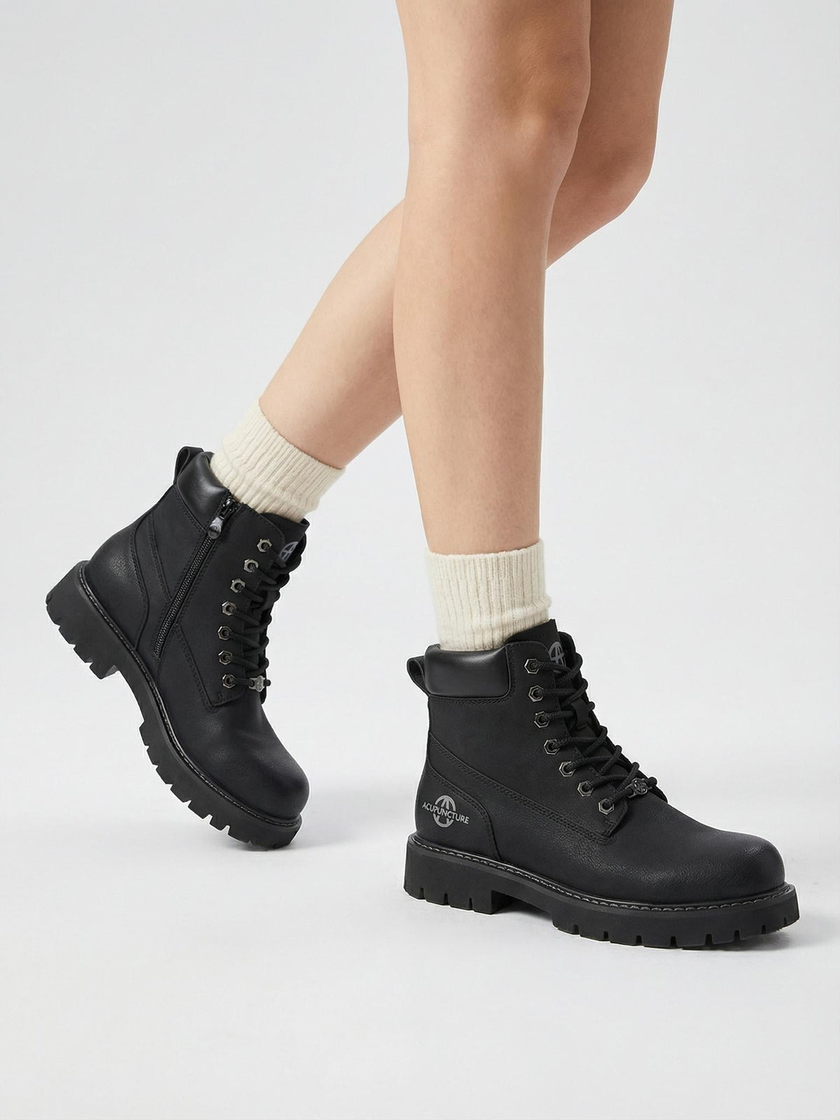 Zip-Front Lug-Sole Ankle Boots