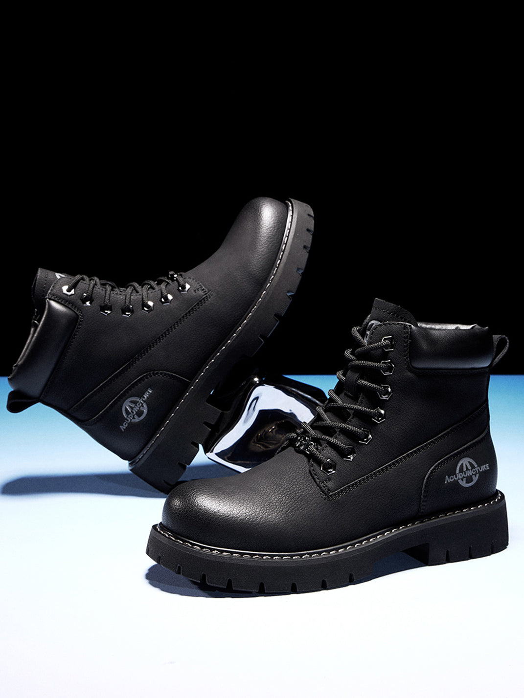 Zip-Front Lug-Sole Ankle Boots