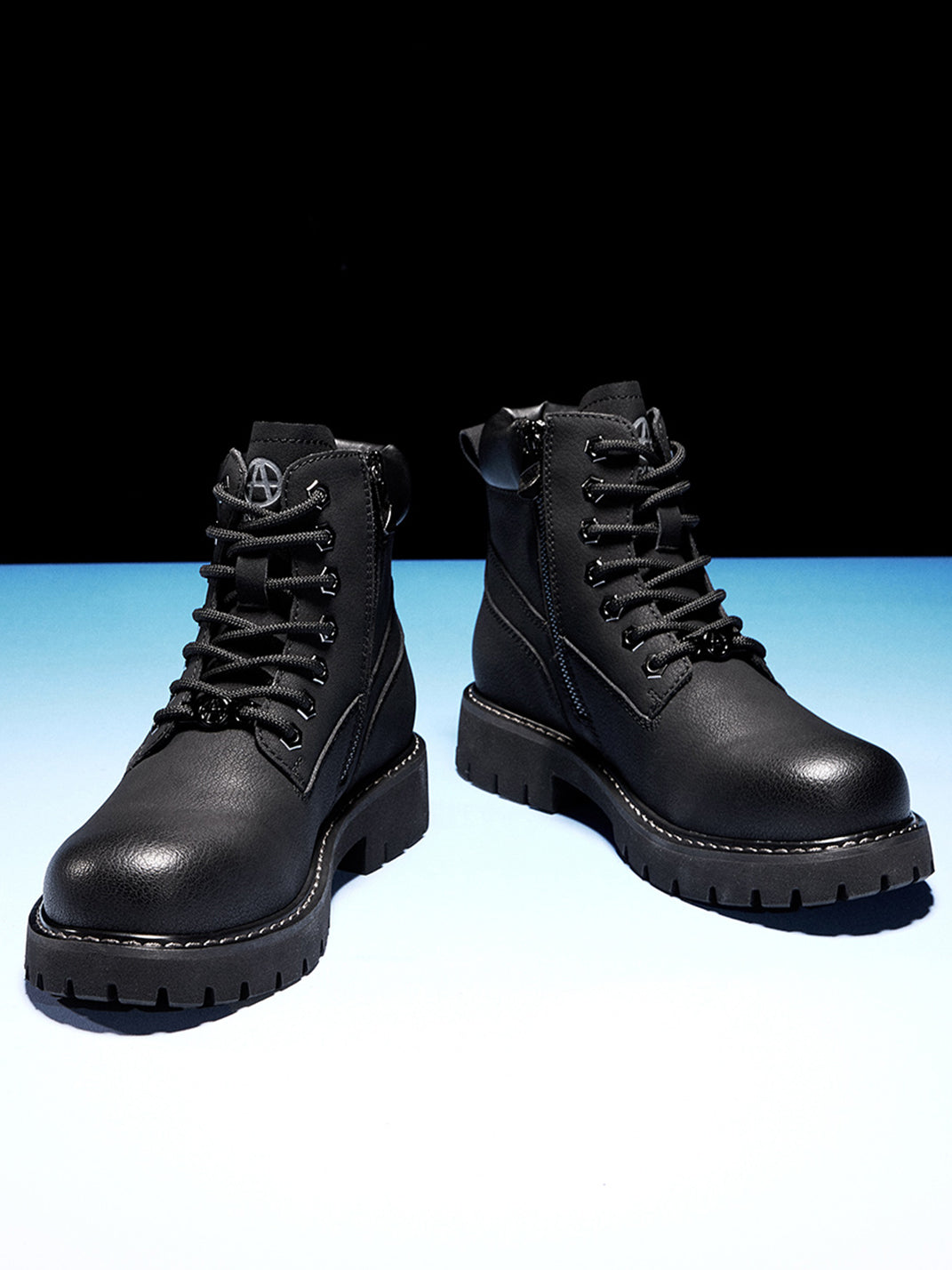 Zip-Front Lug-Sole Ankle Boots