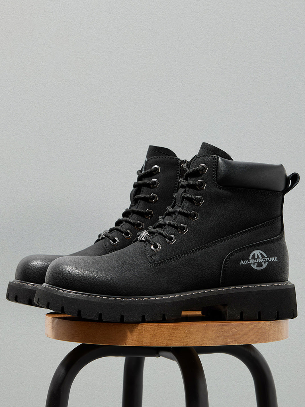 Zip-Front Lug-Sole Ankle Boots