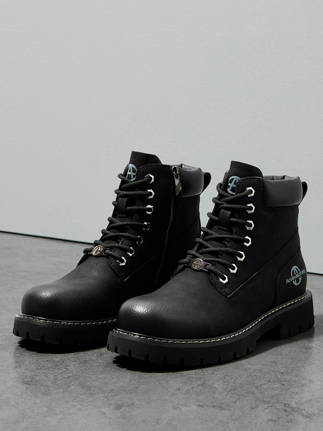 Zip-Front Lug-Sole Ankle Boots