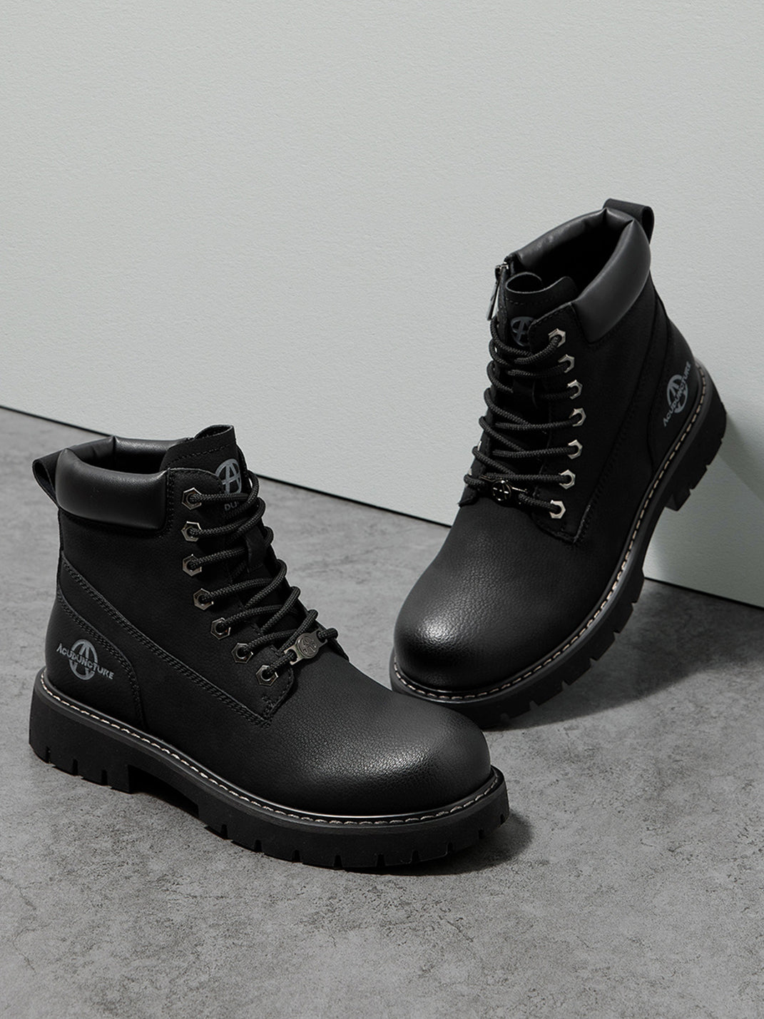 Zip-Front Lug-Sole Ankle Boots