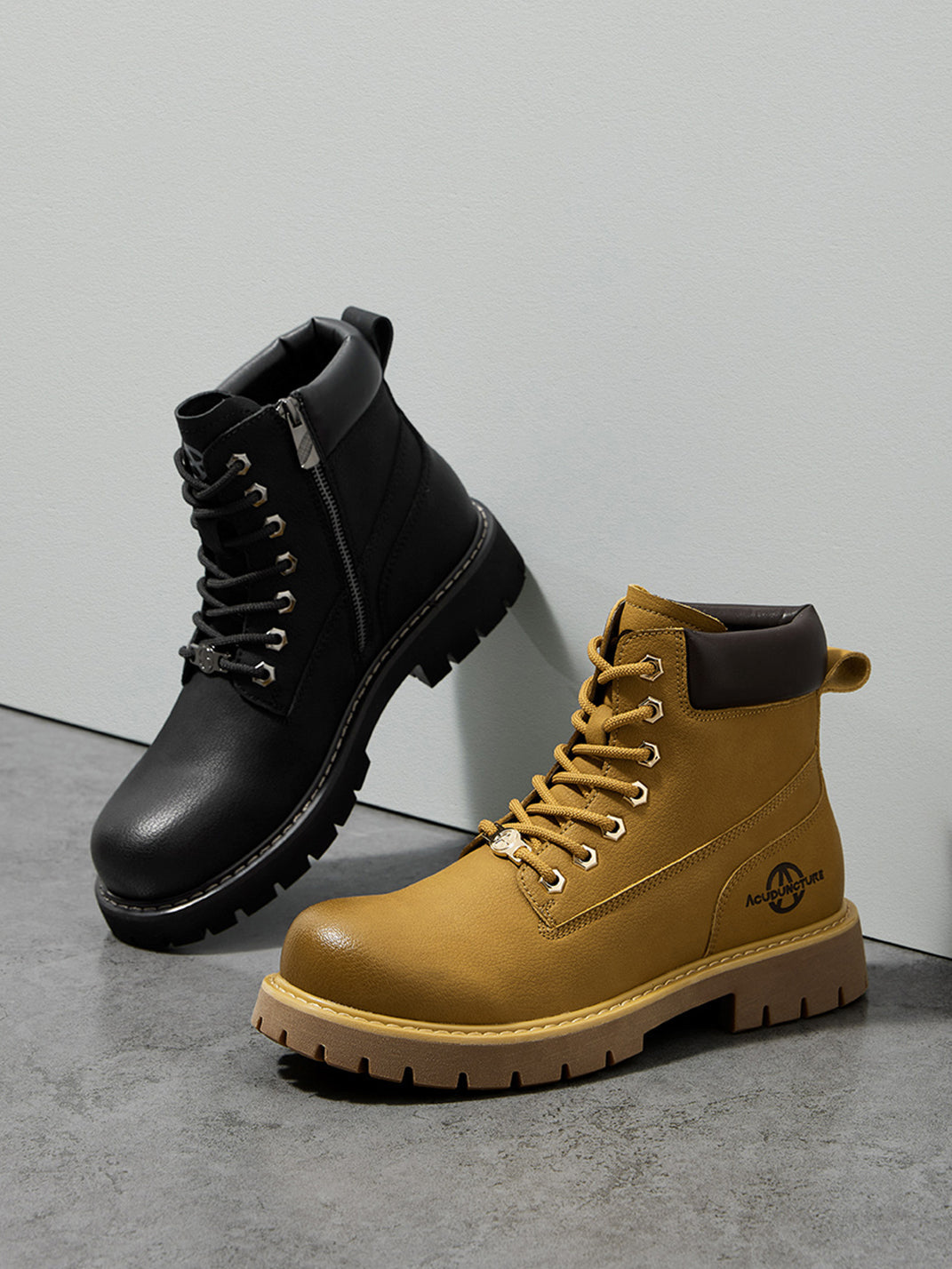Zip-Front Lug-Sole Ankle Boots