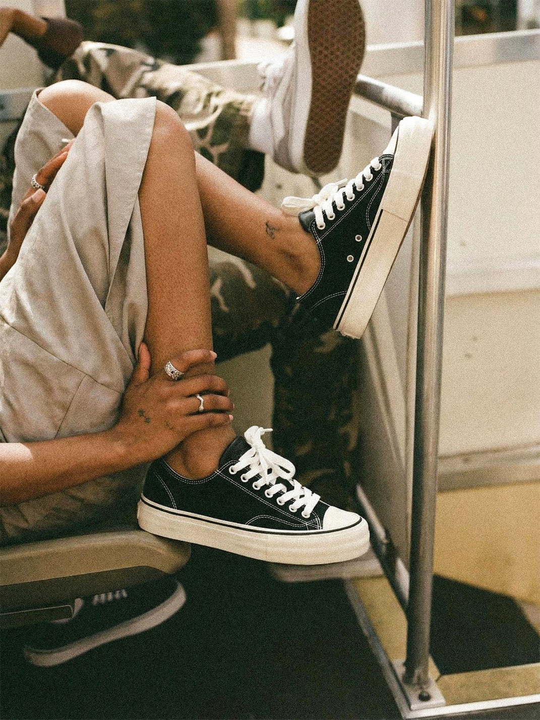 Cork-Midsole Platform Canvas Sneakers