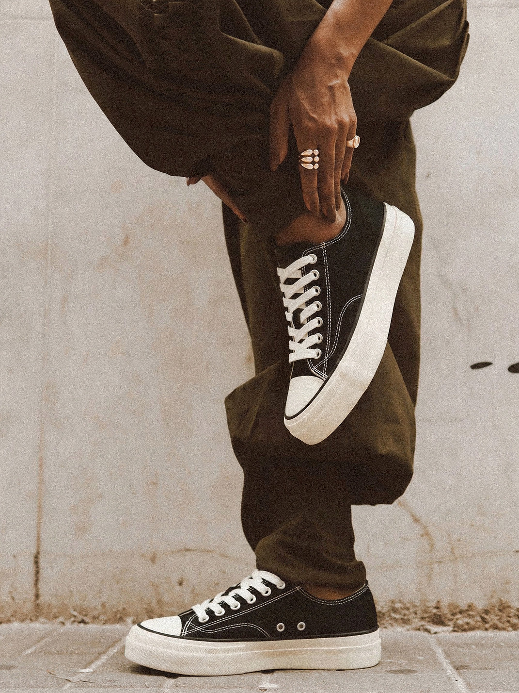 Cork-Midsole Platform Canvas Sneakers