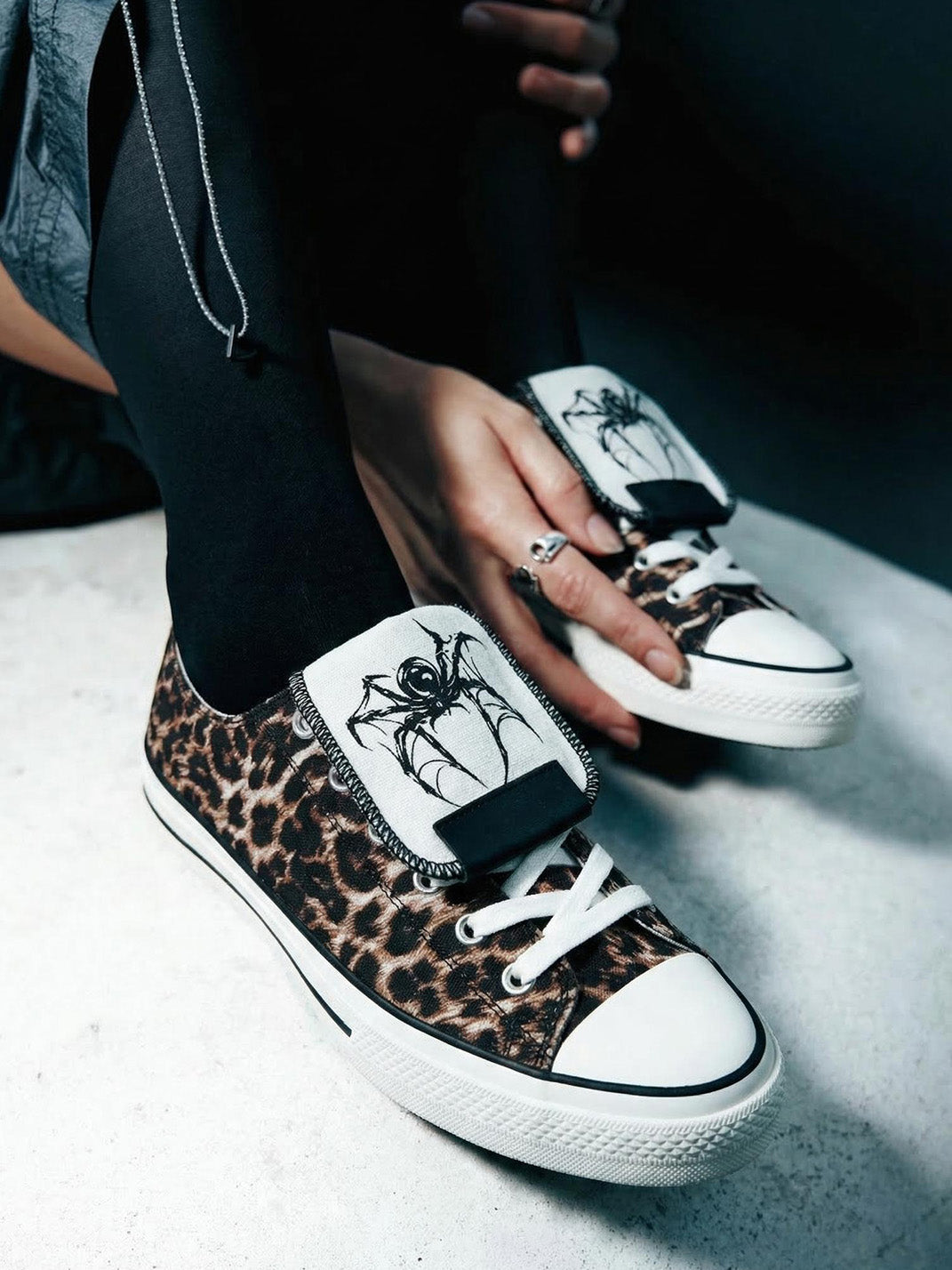Spider-Tongue Animal-Print High-Low Sneakers