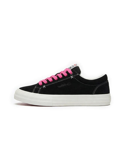 Neon-Lace Suede Platform Canvas Sneakers