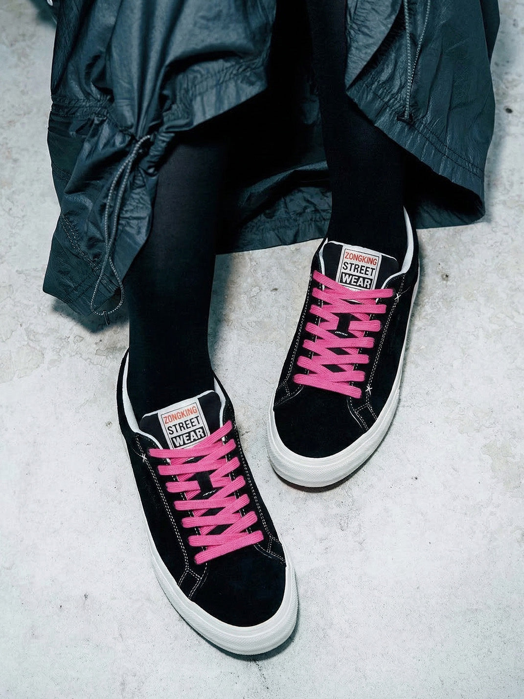 Neon-Lace Suede Platform Canvas Sneakers