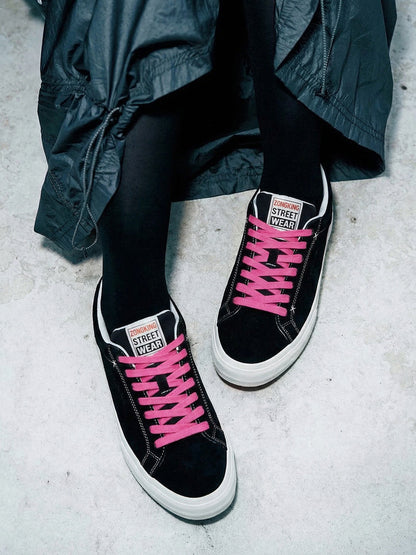 Neon-Lace Suede Platform Canvas Sneakers