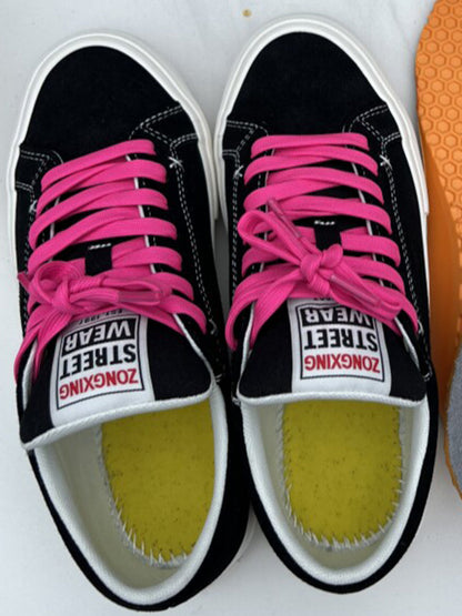 Neon-Lace Suede Platform Canvas Sneakers