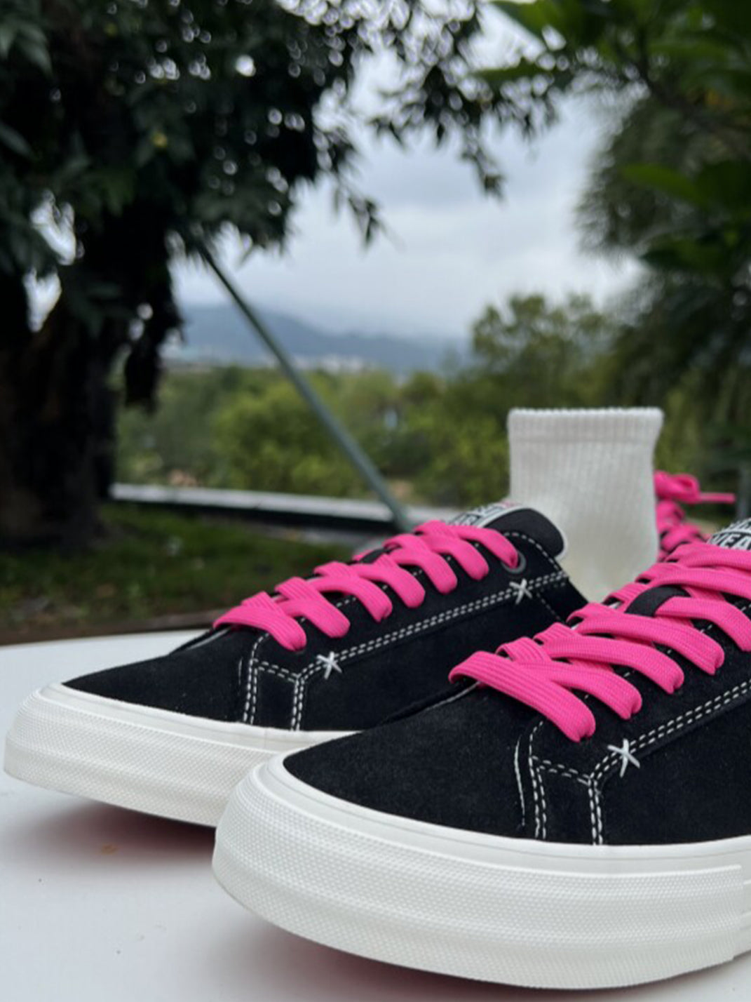 Neon-Lace Suede Platform Canvas Sneakers