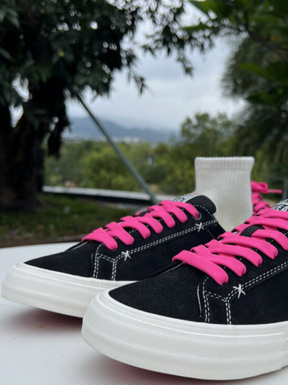 Neon-Lace Suede Platform Canvas Sneakers