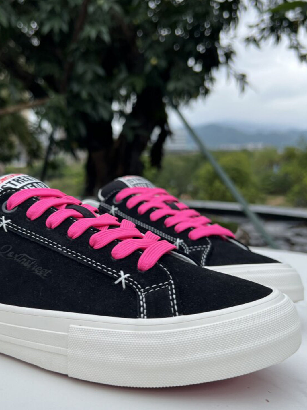 Neon-Lace Suede Platform Canvas Sneakers