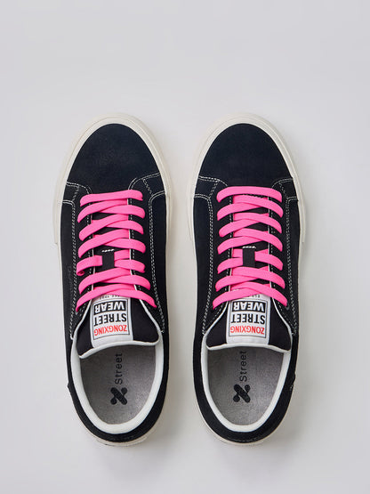 Neon-Lace Suede Platform Canvas Sneakers