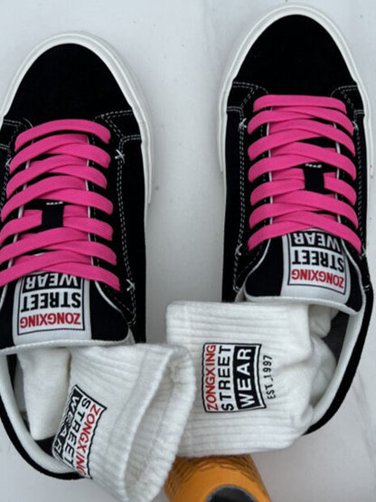 Neon-Lace Suede Platform Canvas Sneakers