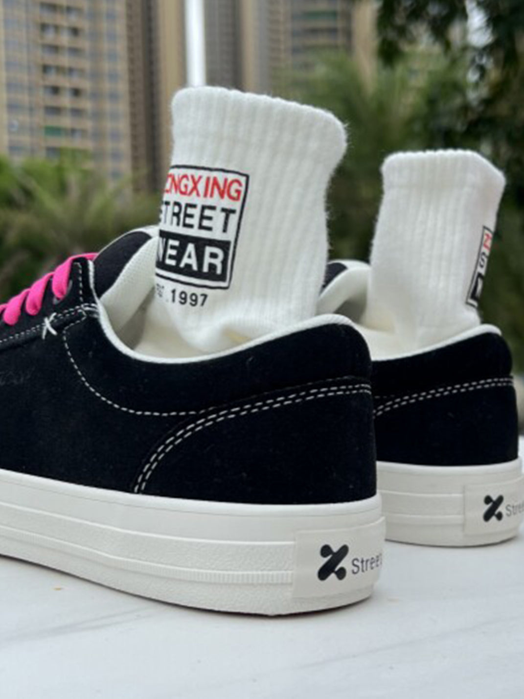 Neon-Lace Suede Platform Canvas Sneakers