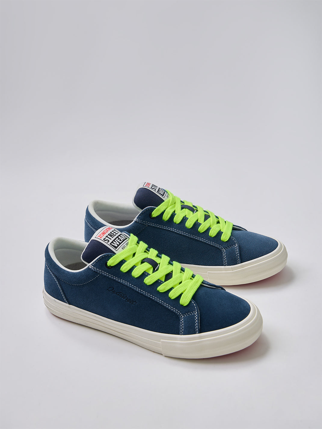 Neon-Lace Suede Platform Canvas Sneakers