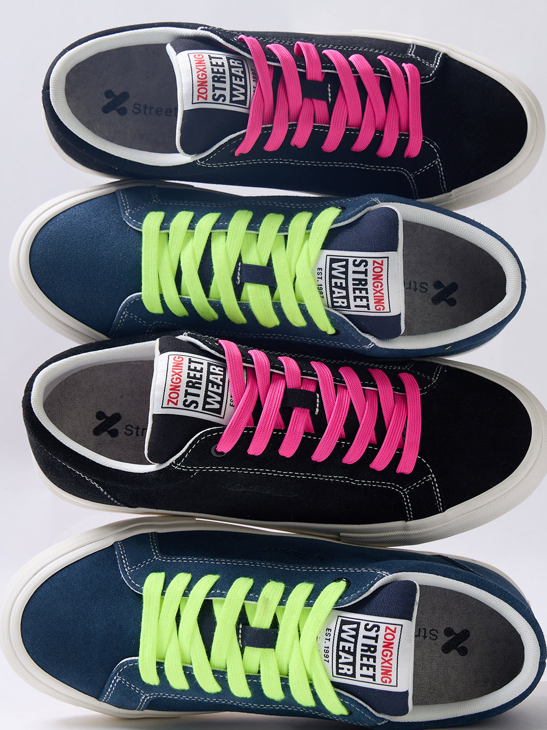Neon-Lace Suede Platform Canvas Sneakers