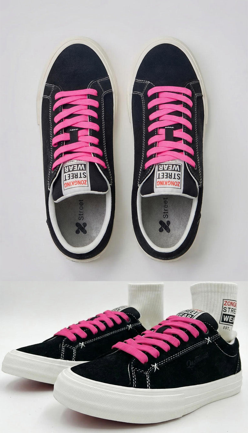 Neon-Lace Suede Platform Canvas Sneakers